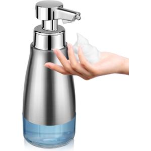 Automatic Foaming Soap Dispenser Touchless Stainless Steel Auto Foam Hand Soap Dispenser Hands Free Electric Refillable Silver for Bathroom Kitchen (Foam Silver)