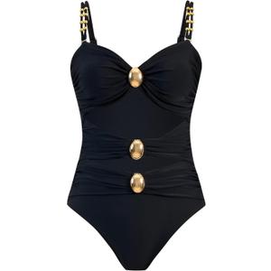 One Piece Swimsuit Women Slimming High Waisted Bikini Sets for Women Retro Ruched Bathing Suit Tummy Control (Medium, Black)