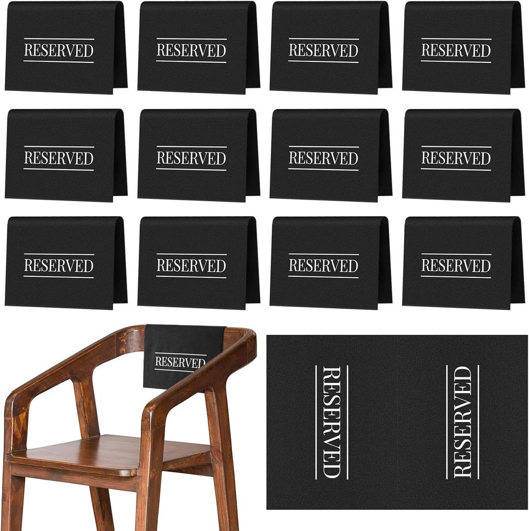 Buryeah 12 Pcs Reserved Seating Signs for Chairs Church Pew Reserved Chair Signs Placeholder with Printed Words for Weddings Parties Celebrations Receptions Church or Event (Black, White)