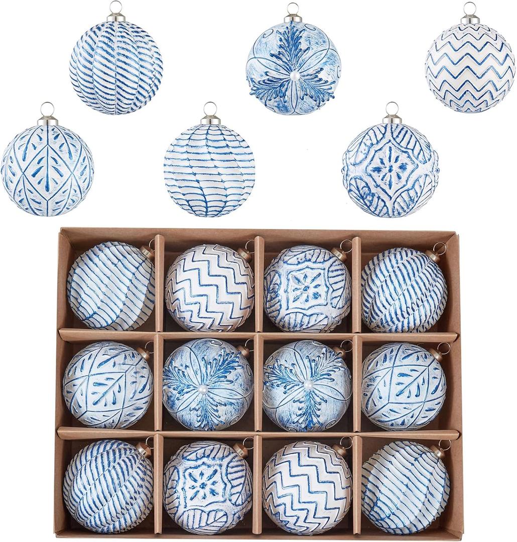 Vintage Christmas Ornaments Ball Set, 12 PCS Shatterproof Antique Traditional Christmas Tree Ornaments for Indoor Xmas Holiday Home Decor (Blue)