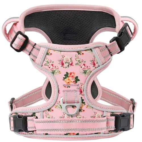 Timos Dog Harness, No-Pull Pet Harness with 2 Leash Clips, 3 Snap Buckles Adjustable Soft Padded Dog Vest, Reflective No-Choke Pet Oxford Vest with Easy Control Handle Large Dog