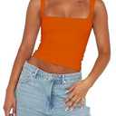 Abardsion Womens Sexy Crop Top Summer 2025 Square Neck Sleeveless Double Layer Going Out Tank Tops , S
