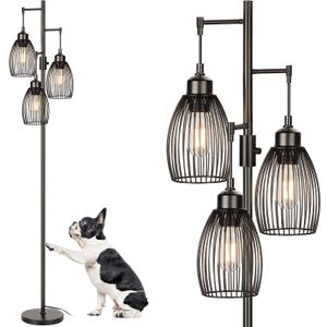 68 Dimmable Floor Lamp, 3 x 800LM LED Edison Bulbs Included, Industrial Floor Lamps for Living Room, Rustic Tall Lamps Standing Lamp for Bedrooms Living Room