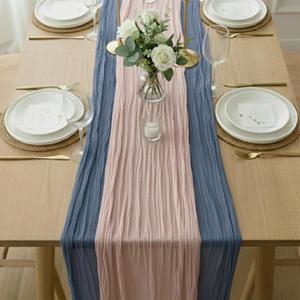 Cheesecloth Table Runner 2 Pack Dusty Pink and Dusty Blue, Boho Gauze Table Runner 10Ft 120 Inches Long for Wedding Decor, Party & Home Table Decoration