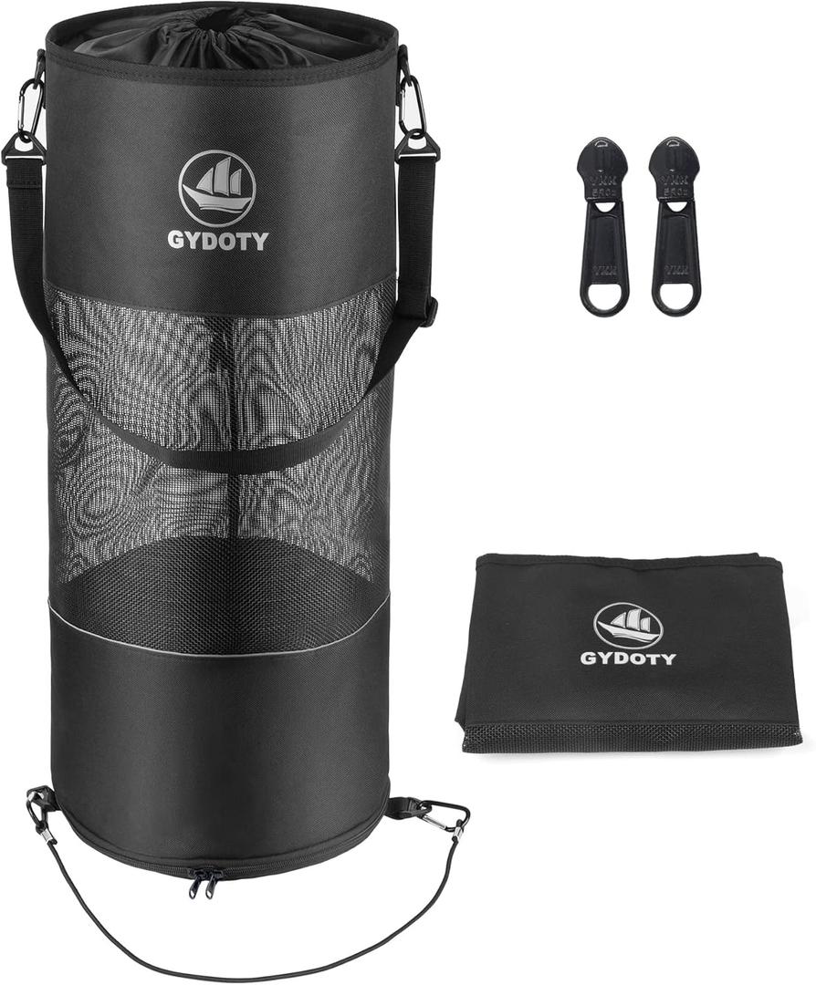 Boat Trash Bag Can - Boat Accessories Boat Owner Gifts for Men Boating Must Haves Reusable Mesh Boat Garbage Container(Black,YKK Short Zipper)