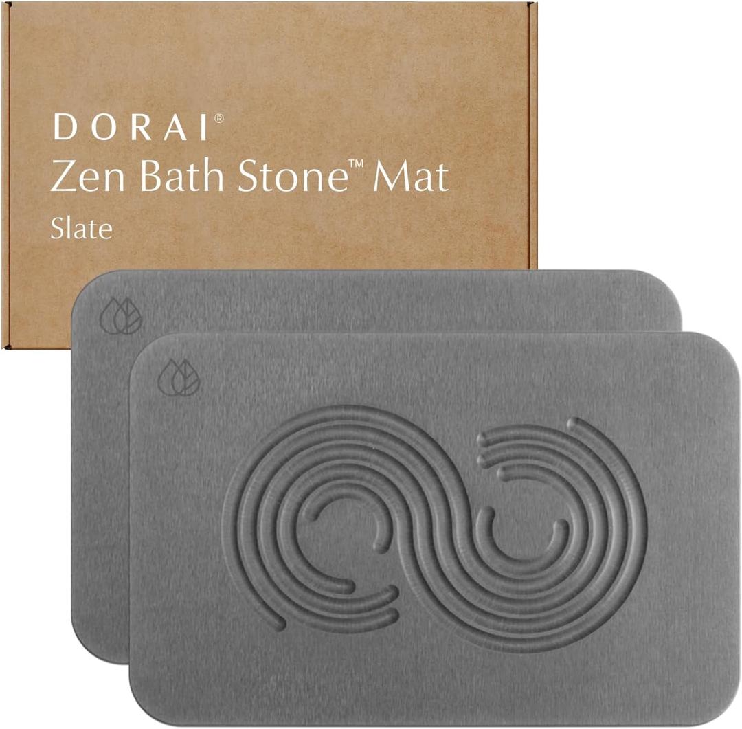 Dorai Home Bath Stone Mat 23.6"x15.4" (2-Pack)  Quick-Dry, Non-Slip Diatomite Stone Bath Mat for Bathroom, Zen Slate (Zen Slate - 2 Pack)