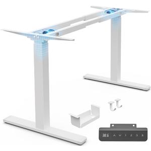 Huuger Dual Motor Electric Standing Desk Frame, Sit Stand up Desk Leg for 47.2 to 86.6 Desktop, Computer Desk Leg with Cable Tray, 3 Memory Height Presets, 2 Hooks, White Frame Only, 33.09" L X 5.51" W X 28.4" - 46.5" H
