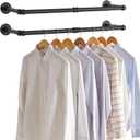 IBUYKE Industrial Pipe Clothes Rack Set of 2, 37 Inch Wall Mounted Clothing Rack, Space-Saving Hanging Closet Rod, Heavy Duty Multi-Purpose Garment Rack for Closet and Laundry Room, Black TYJ001H-2