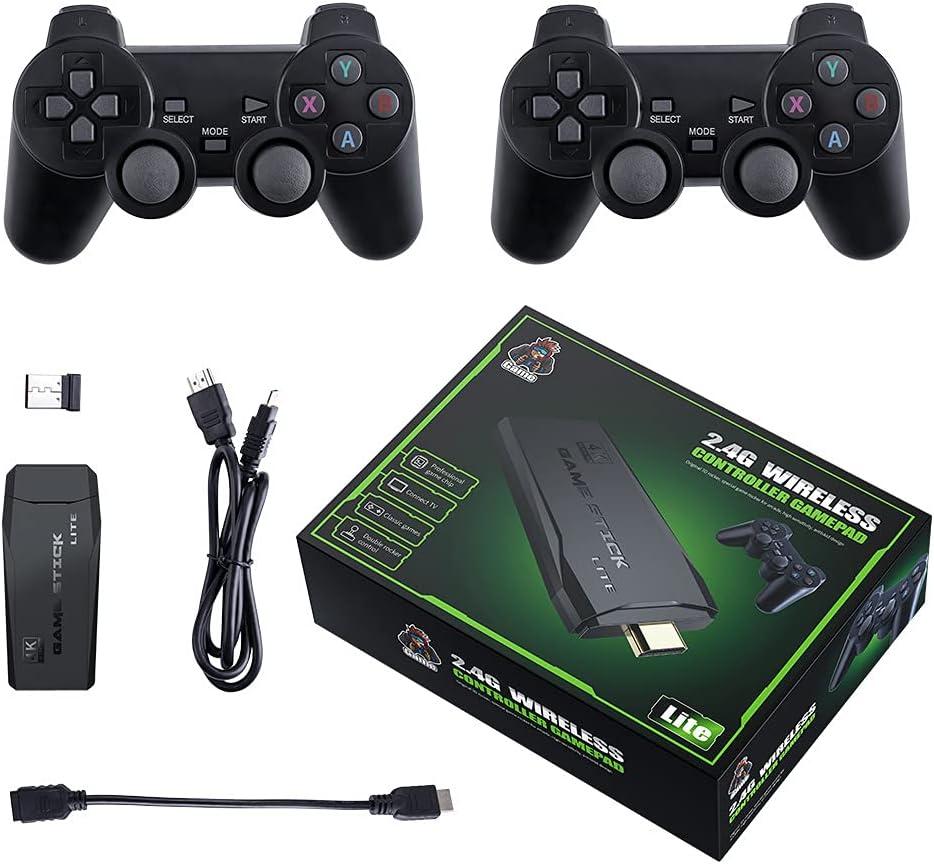 Wireless Retro Game Console Stick Built-in 20000+ Classic Games, 4K HDMI Output Nostalgia Plug & Play Retro Video Gaming Stick with 18 Emulators and Dual 2.4G Wireless Controller（64GB Memory Card）