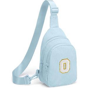 Viverte Small Corduroy Sling Bag Initial Crossbody Bag Fanny Pack for Girls Personalized Birthday Gifts for Teen Girls Gifts Trendy Stuff Teen Purse Cute Stuff for Girls (Icing Blue-O)