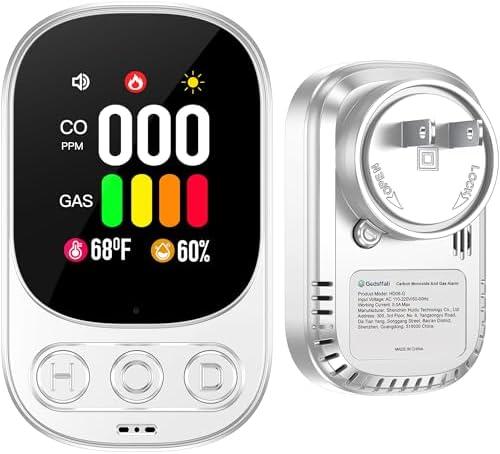HAKINAKU Combination Gas & Carbon Monoxide Detector Plug in 4in1 Natural CO Gas Temp Humidity Detectors with 2.1'' HD Screen & Indicator, Propane, Methane Combustible Gas Alarm,White