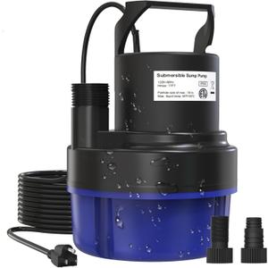 Submersible Sump Pump, 1HP 3200GPH Portable Water Pump Clean Dirty Water, Utility Pump with 25 FT Cord for Swimming Pool, Boats, Garden, Basement, Flood, Ponds (Blue)