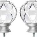 KAMANINA Crystal Netted Texture Replacement Finials for 1 or 7/8 Inch Curtain Rods, Sliver Drapery Rod Ends with M6 Standard Screws, Set of 2