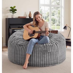 4FT Giant Bean Bag Chair for Adults with Washable Corduroy Cover,Light Grey, Large