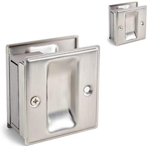 HOMOTEK 2 Pack Privacy Pocket Door Pull - No Switch Plate, Quick & Easy Replace, 2-3/4'x2-1/2', for 1-3/8' Door Thickness, Brushed Nickel