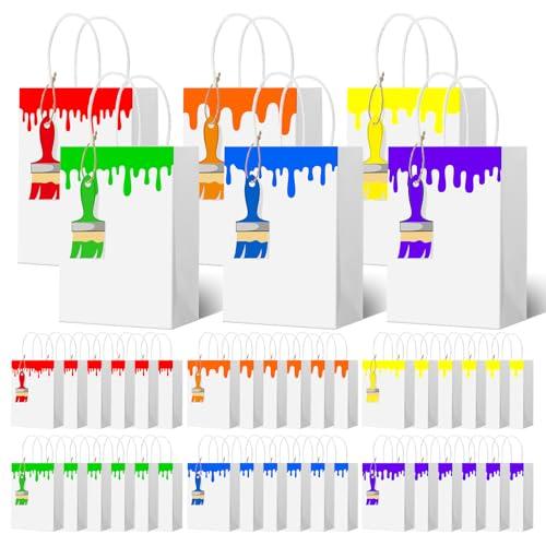 Dianelhall 36 Set Art Paint Party Favor Bags with Paintbrush Tags Colorful Paint Drip Paper Gift Treat Goodie Bags for Art Theme Birthday Party Decorations Supplies, 6 Colors