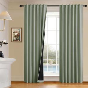 PONY DANCE 100% Green Blackout Curtains 84 inch Long, Thermal Insulated Room Darkening Curtains for Bedroom, Full Light Blocking Living Room Drapes with Black Back,52 x 84 Inch,Sage Green,2 Panels
