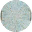 PEMAR Mother of Pearl Decorative Tray, 13" Round Display and Serving Tray with Gold Handles, Vanity/Perfume/Trinket Catchall for Dresser, Bathroom, Vanity Table (Teal Sunlight Starburst Pattern)