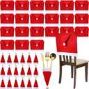 Chumia 48 Pcs Christmas Chair Covers and Santa Hats Silverware Holders Red Christmas Dining Chair Back Slipcovers for Xmas Holiday Party Dinning Room Decoration