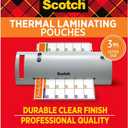 Scotch Thermal Laminating Pouches, 200 Count, Clear, 3 mil., Ideal Office or School Supplies, Fits Letter Sized Paper (8.9 in.  11.4 in.)