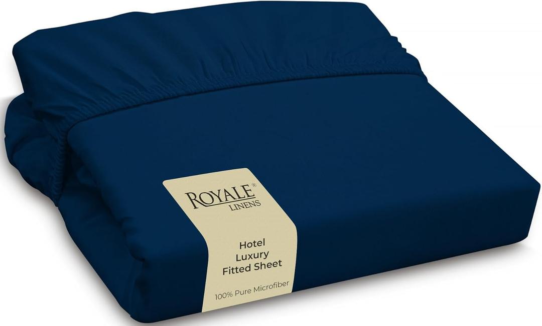 Royale Linens Fitted Sheet Queen - Ultra Soft 1800 Brushed Microfiber - Hotel Luxury Bottom Sheets - Wrinkle Free & Fade Resistant - Deep Pocket Fitted Sheet Only (Queen, Navy)