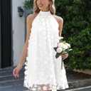 Gleeneat Womens Summer Halter Tulle Floral Bridal Shower Cocktail Wedding Guest Short Dresses A Line Sleeveless Mini Dress (White, M)