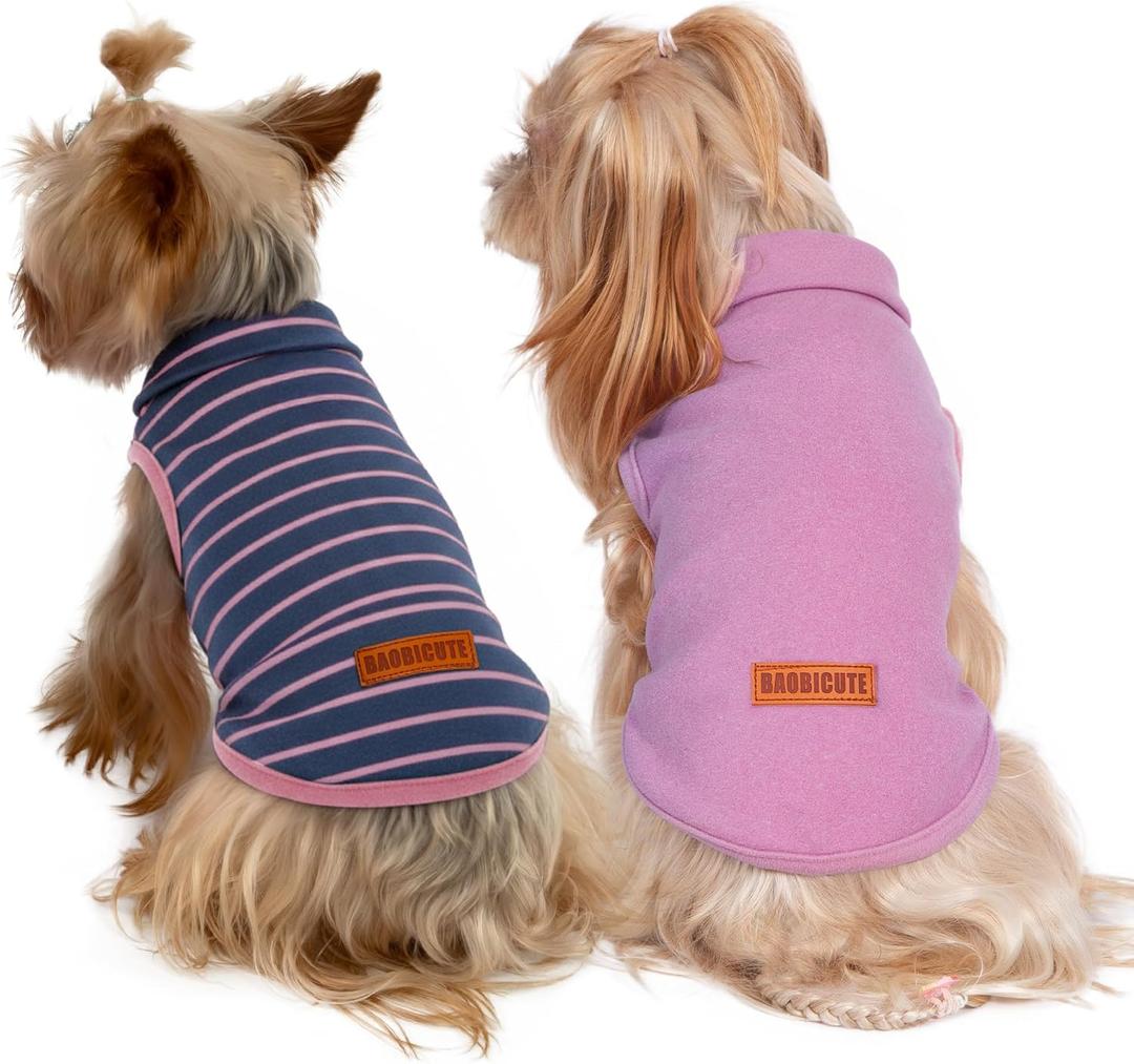 2 Pack Dog Sweater Clothes Soft Velvet Fabric Coat Dog Sweatshirt Sweaters for Small Medium Large Dogs Pullover Turtleneck Pet Puppy Clothes Cold Weather Warm Puppy Sweater S (Back: 11.02",Chest: 14.17", 3-8 lbs), Navy Stripe+Purple)