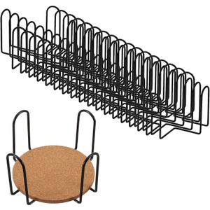 16 Pcs Black Metal Coaster Holder, 4 Inch Iron Coasters Storage Rack, Bulk Coaster Stand Organizer for Both Round and Square Coasters