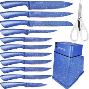 Knife Block Set,13 Pcs Kitchen Knives Set With Holder,Professional Japanese Chef Knife Set,Stainless Steel Carving Slicing Paring Bread Knife,Steak Knives, Blue Color Knife Block Set,13 Pcs Kitchen Knives Set With Holder,Professional Japanese Chef Knife Set,Stainless Steel Carving Slicing Paring Bread Knife,Steak Knives, Blue Color