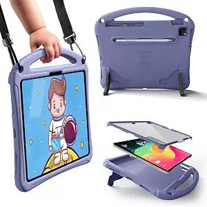 Bam Bino Space Suit Kids Case for iPad Pro 12.9" 3rd/4th/5th/6th Generation (2018-2022) Models [Not for iPad Pro 12.9 1st/2nd Gen] Screen Guard, Handle, Shoulder Strap, Pencil Holder Color: Nebula Violet