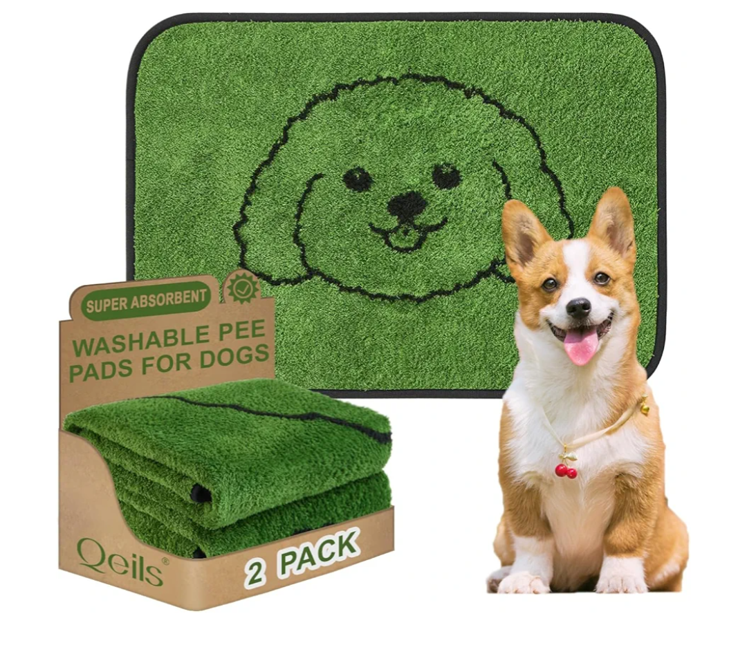 Qeils Reusable Puppy Pads, Washable Pee Pads for Dogs 2 Pack Durable Absorbent Leakproof Dog Training Pads for Home or Travel, NonSlip Wee Wee Pads Potty Pads 18"x24"
