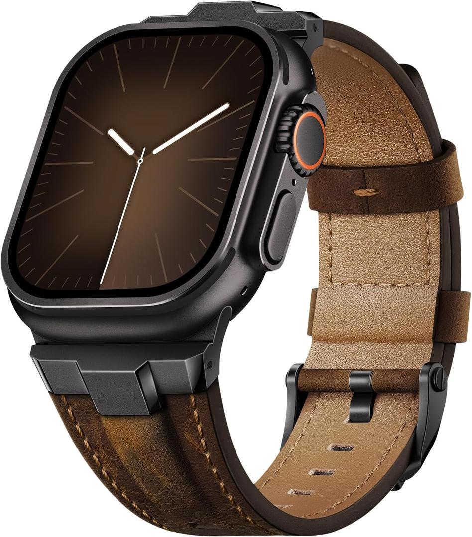 Suitisbest Leather Band Compatible for Apple Watch Ultra Band 49mm 46mm 45mm 44mm 42mm 41mm 40mm, Genuine Leather Replacement Strap for iWatch series 11 10 9 8 7 6 5 4 3 2 1, SE 3 2 1, Ultra 3 2 1 (Black/Classic Retro Walnut)