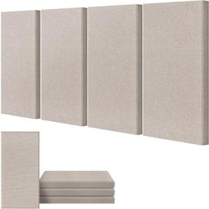 UMIACOUSTICS 4 PCS Acoustic Panels, 2 Thick 23.6" x 11.8" Fiberglass Sound Wall Panels, Self-adhesive Sound Absorbing Panels for Home Studios, Office, Theater. Light Camel
