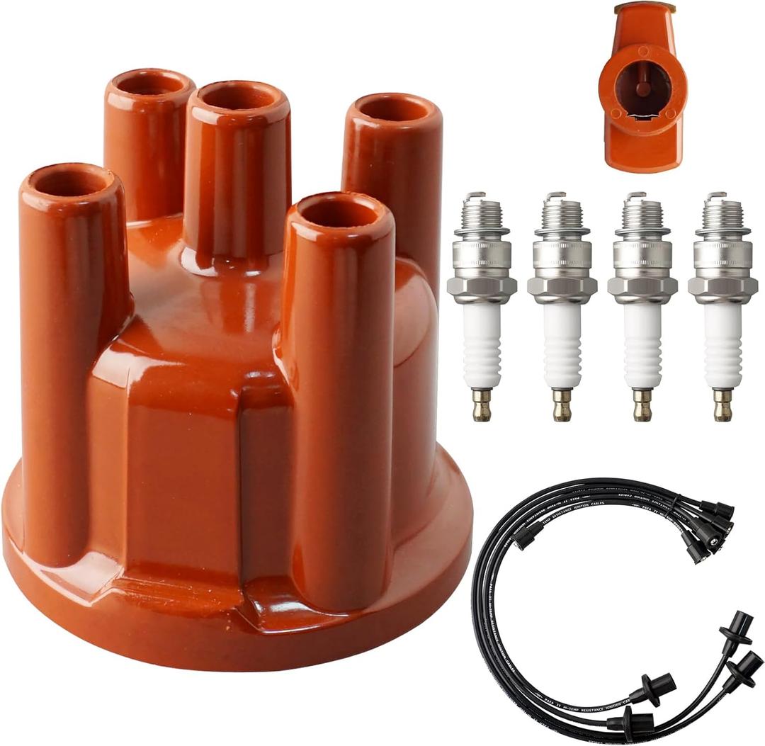 Ignition Distributor Cap & Rotor and Iridium Spark Plugs with Wire Set Tune Up Kit 671-4086 GB423T Compatible with Volkswagen Transporter 1967-1971 Camp mobile Super Beetle 1971-1980 1.5 1.6L H4