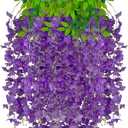 12 Pack Purple Wisteria Hanging Flowers Garland, 3.77 Feet Artificial Flower Vines, Fake Wisteria, Artificial Vines Hanging Garland for Backdrop Outdoor Yard Garden Decor