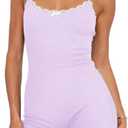 Ezbelle Rompers for Womens Short Jumpsuits Lace Pajamas Onesie Backless Bodysuit Date Night Summer Outfits (Small, Purple)