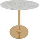Marble Round End Table with Gold Metal Frame – 21in Tall 19in Diameter Modern Nordic Side Table Nightstand for Living Room, Bedroom, Entryway, Elegant Durable Furniture