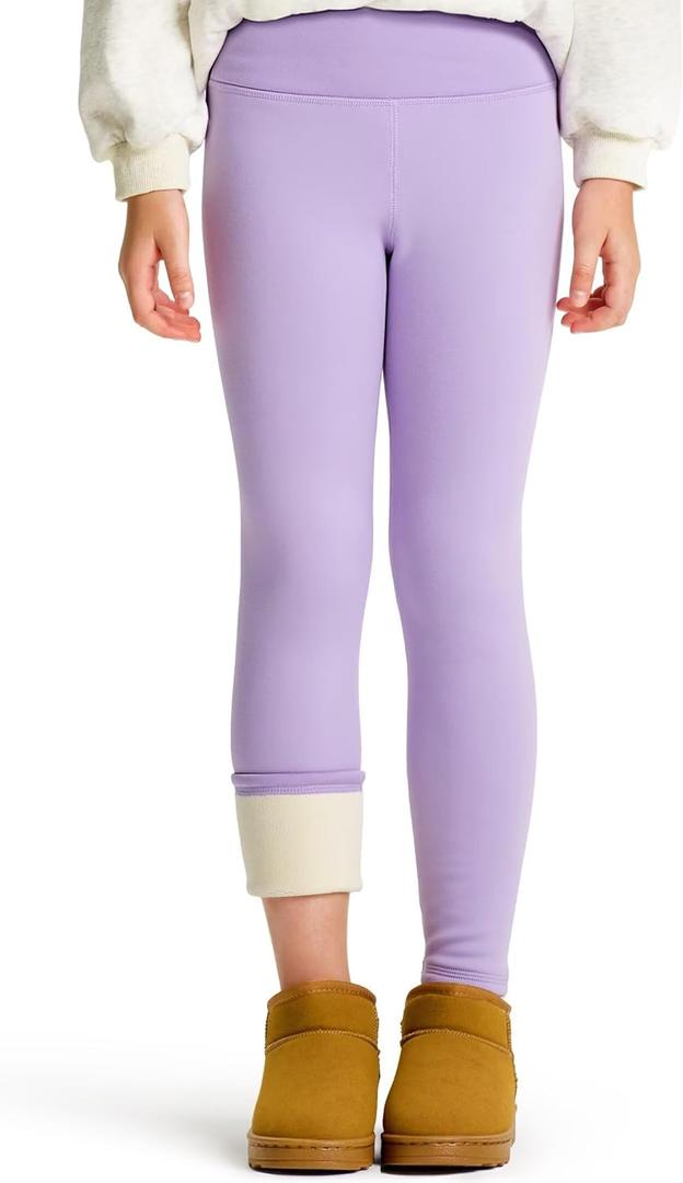 Girls Thermal Fleece Lined Leggings, Warm Winter Yoga Pants for Kids Toddlers Youth (Purple, XXL)