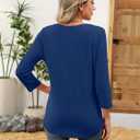 TICTICMISS Women's 3/4 Sleeve Shirts Square Neck Solid Color Summer Tops Dressy Casual Ladies Blouses Tops B-Navy Blue, Small (Blue, S)