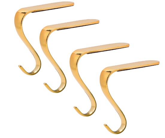 Christmas Stocking Holders Xmas Fireplace Hanger Hooks Holiday Mantel Garland Clips Metal Grips Set of 4(Gold)