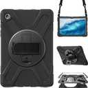 Case for Samsung Galaxy Tab A9 Plus/A9+ 11'' 2023 (SM-X210/X216/X218),Portable Heavy Duty Dropproof Protective Cover Case with 360 Rotating Stand,Handle & Shoulder Strap,Stylus Pen (New Black)