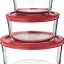 Anchor Hocking Classic Glass Food Storage Containers with Lids, Red, 6-Piece Set, Model Number: