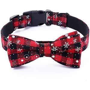 Malier Christmas Dog Collar and Bow tie with Classic Snowflake Pattern, Adorable Collar with Light Release Buckle Pet Accessories for Puppy Dogs Cats Pets (Small)