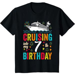7th Birthday Cruise My 7 Year Old Cruising Into Birthday T-Shirt (Black) M