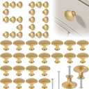 50 Pack Gold Round Cabinet Knobs 1-1/6 Inch (30mm) Drawer Knob Bulk Set/Hollow Inside/Lightweight Cabinet Rustproof Dresser Knobs with Screws Modern Decorative for Kitchen Cabinets Dresser