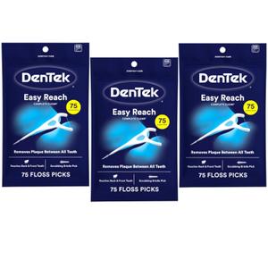DenTek Complete Clean Easy Reach Floss Picks, No Break & No Shred Floss, 75-Count, 3 Pack