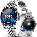 2025 DA GPT Smart Watch for Men, Heart Rate, Blood Pressure, Blood Oxygen, Sleep Monitor, 107 Sports Modes, 1.19-inch AMOLED Display, Waterproof Round Watch, Compatible Android and iOS Silver Blue