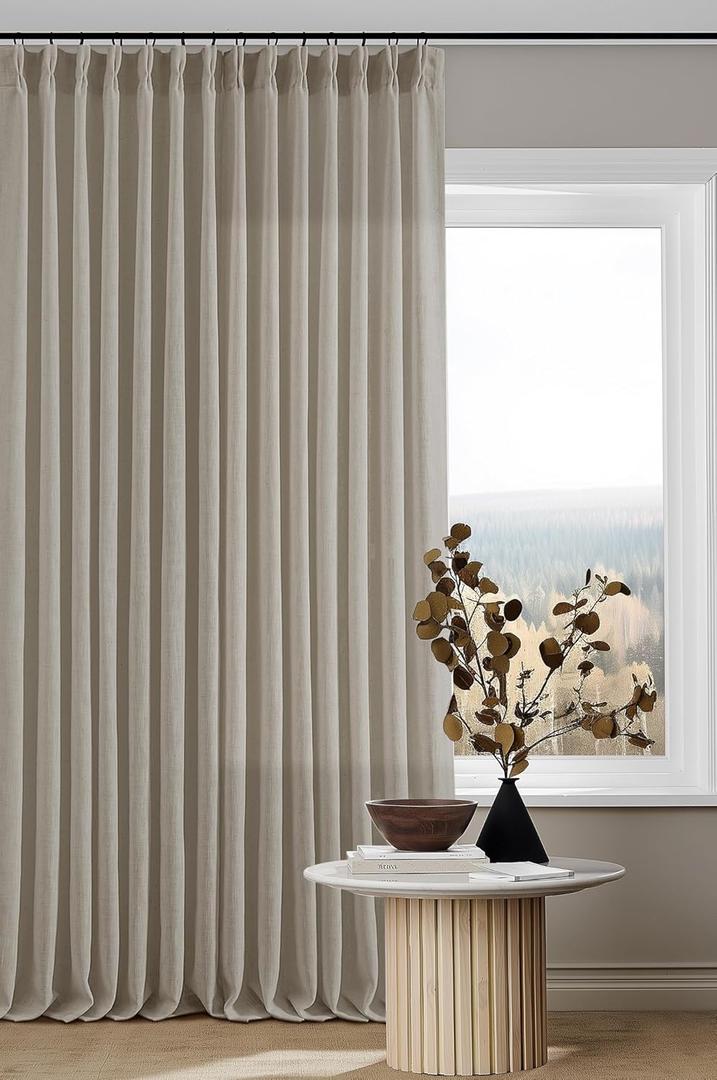 102 Inch Long Curtains Pinch Pleat Linen Curtains for Living Room Bedroom 2 Panels Tan Brown Burlywood Taupe Light Filtering Privacy 102 Inch Pleated Drapes Hooks Rings Back Tab for Sliding Door