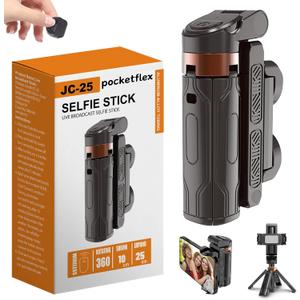 Pocketflex Mini Tripod, 360 Swivel, Extends 10-25 cm, Portable Mini Selfie Stick with Remote Cell Phone Holder (Black)