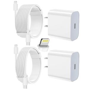 iPhone Charger Fast Charging 2 Pack Type C Wall Charger Block with 2 Pack [6FT&10FT] Long USB C to Lightning Cable for iPhone 14/13/12/12 Pro Max/11/Xs Max/XR/X, AirPods Pro (White)